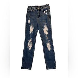 Judy Blue Distressed Dark Blue Skinny Jeans